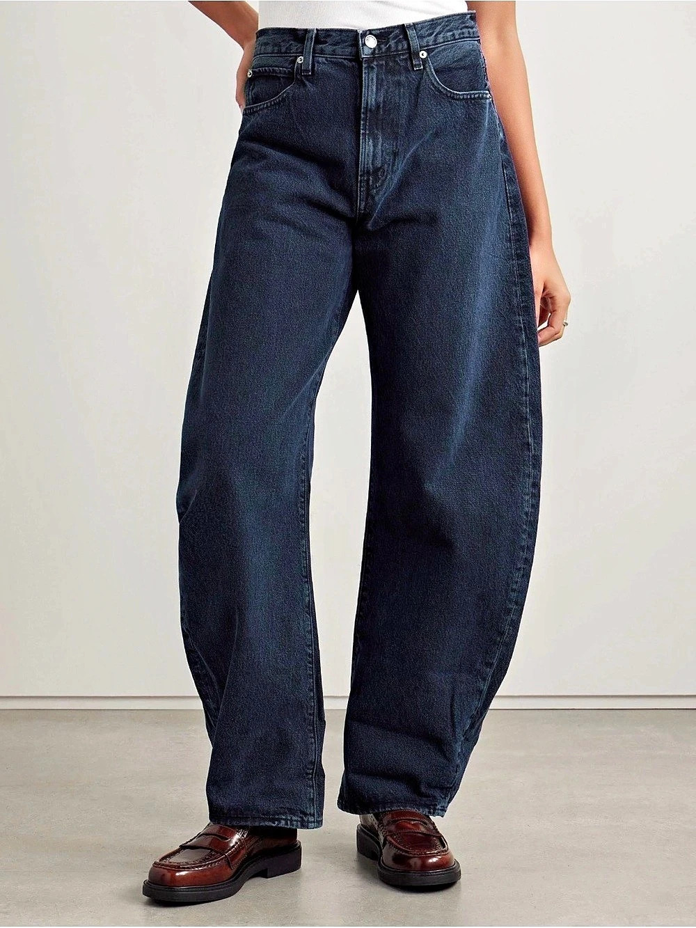 FRAME The Bubble Jeans 30 Dorado Dark Wash High Rise Barrel Leg